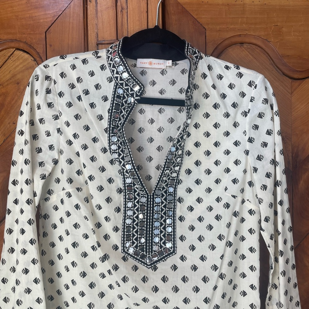 Tory Burch Long Sleeve Tunic in New Ivory Kingfish with Sequins